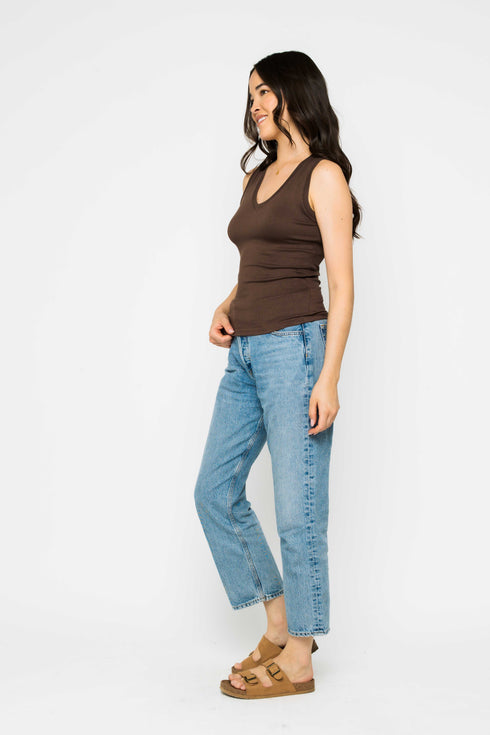 Joelle-Textured Vee Neck Tank
